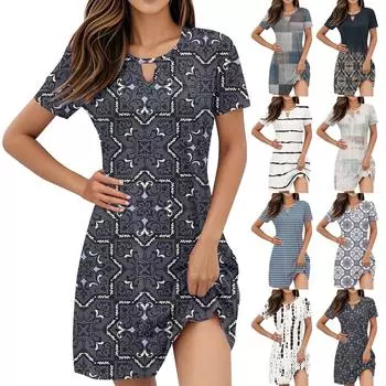 Женские повседневные платья с винтажным геометрическим узором и коротким рукавом для выпускного вечера XL бежевый