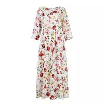 Женские повседневные платья в стиле бохо с половиной рукавов, праздничные платья с цветочным принтом L белый