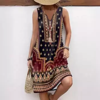 Женские повседневные платья весна-лето с цифровым принтом и V-образным вырезом S