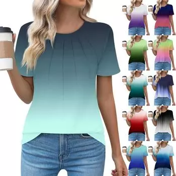 Женские повседневные плиссированные топы с круглым вырезом и короткими рукавами, блузки, модный топ L чёрный