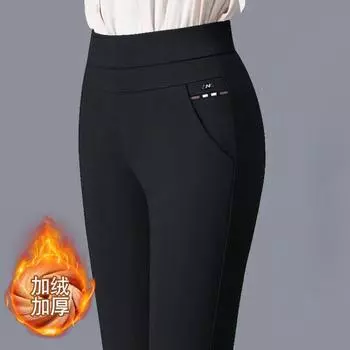 Женские повседневные плюшевые длинные брюки с эластичными брюками с высокой талией M чёрный