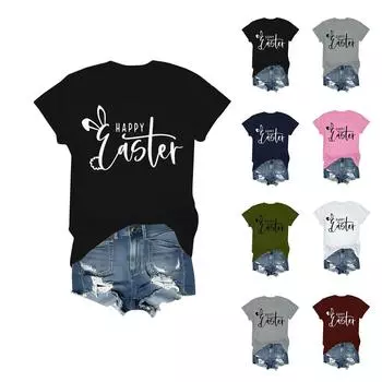 Женские повседневные праздничные принтованные короткие рукава пасхальные короткие рукава с круглым вырезом ретро короткие рукава летние повседневные топы L