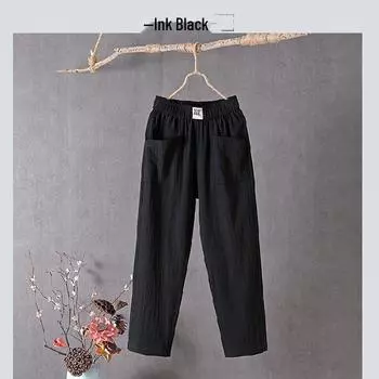 Женские повседневные прямые брюки из хлопка и льна 2023 года, в корейском стиле, прилегающего кроя, легкие гаремы длиной девять точек. Extra Large