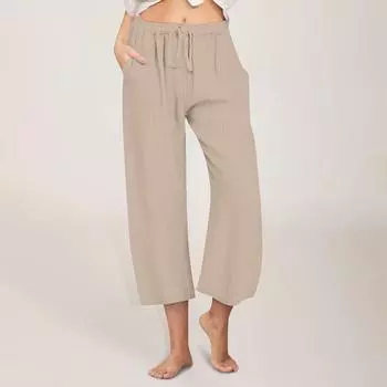 Женские повседневные прямые брюки, однотонные повседневные брюки на 9 очков с карманами XXL бежевый