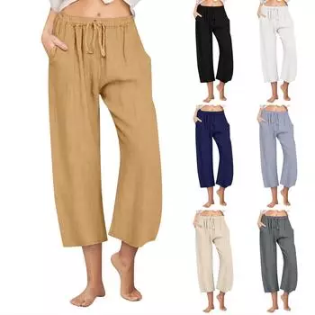 Женские повседневные прямые брюки, однотонные повседневные брюки на 9 очков с карманами L бежевый