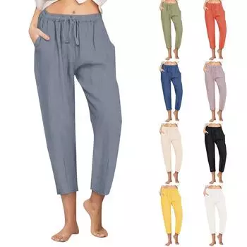 Женские повседневные прямые брюки, однотонные повседневные брюки на 9 очков с карманами L чёрный