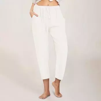 Женские повседневные прямые брюки, однотонные повседневные брюки на 9 очков с карманами L белый