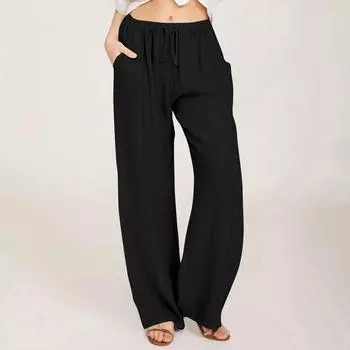 Женские повседневные прямые брюки, однотонные повседневные длинные брюки с карманами L чёрный