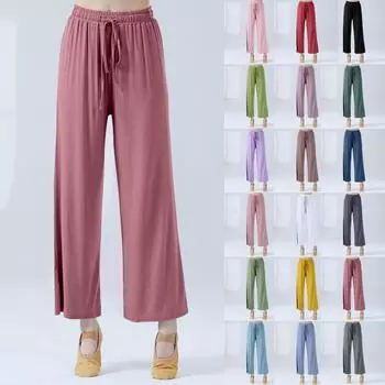 Женские повседневные прямые брюки, однотонные повседневные длинные брюки, спортивные брюки с девятью точками S чёрный