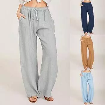 Женские повседневные прямые брюки, однотонные повседневные длинные брюки с карманами M синий