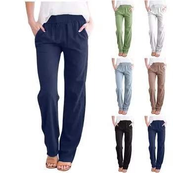 Женские повседневные прямые брюки, однотонные повседневные длинные брюки с карманами XXL чёрный