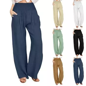 Женские повседневные прямые брюки, однотонные повседневные длинные брюки с карманами L чёрный