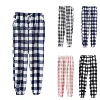 Женские повседневные прямые брюки с клетчатым принтом, повседневные длинные брюки L чёрный