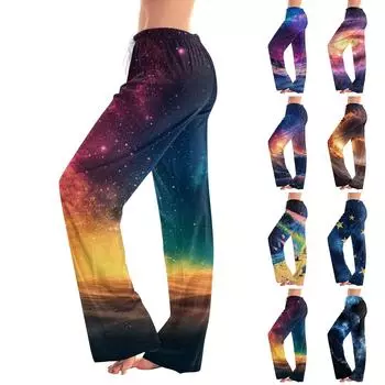 Женские повседневные прямые брюки с принтом «Небо» Домашняя пижама Повседневные брюки L синий