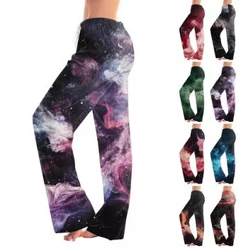 Женские повседневные прямые брюки с принтом «Небо» Домашняя пижама Повседневные брюки L