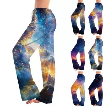 Женские повседневные прямые брюки с принтом «Небо» Домашняя пижама Повседневные брюки L темно-синий