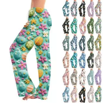 Женские повседневные прямые брюки с принтом пасхального яйца Домашние повседневные брюки S
