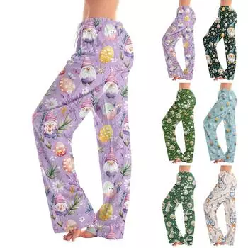 Женские повседневные прямые брюки с принтом пасхального яйца Домашние повседневные брюки XXXL