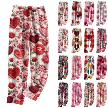 Женские повседневные прямые брюки с принтом повседневные длинные брюки L синий