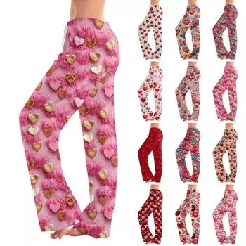 Женские повседневные прямые брюки с принтом повседневные длинные брюки L синий