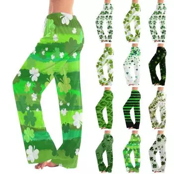 Женские повседневные прямые брюки с принтом повседневные длинные брюки L армия зеленый