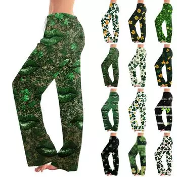 Женские повседневные прямые брюки с принтом повседневные длинные брюки L армия зеленый