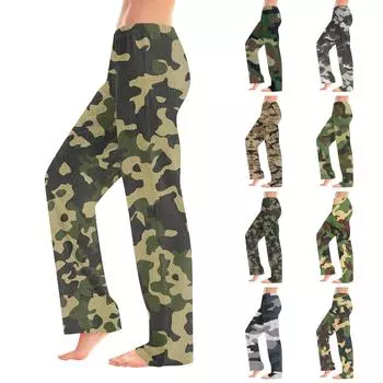 Женские повседневные прямые брюки с принтом повседневные длинные брюки L армия зеленый