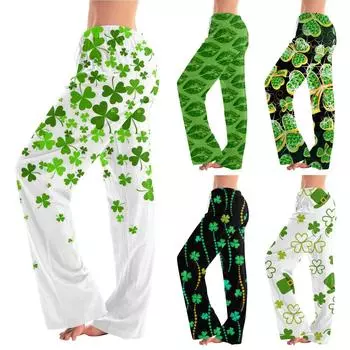 Женские повседневные прямые брюки с принтом повседневные длинные брюки S чёрный