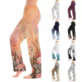 Женские повседневные прямые брюки с принтом повседневные длинные брюки L чёрный