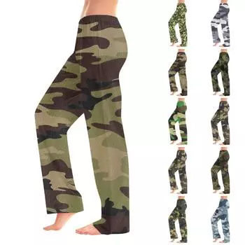 Женские повседневные прямые брюки с принтом повседневные длинные брюки S синий