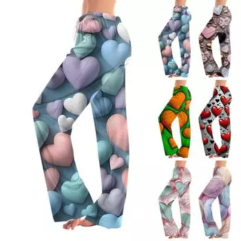 Женские повседневные прямые брюки с принтом в виде сердца ко Дню святого Валентина XL