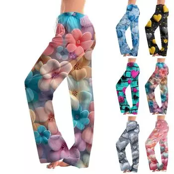 Женские повседневные прямые брюки с принтом в виде сердца ко Дню святого Валентина M чёрный