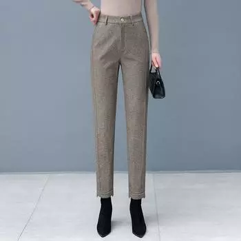 Женские повседневные прямые брюки с высокой талией, укороченные брюки L кофейный