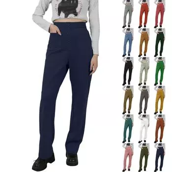 Женские повседневные прямые брюки с высокой талией и пуговицами, эластичные деловые рабочие брюки с несколькими карманами XXXXXL