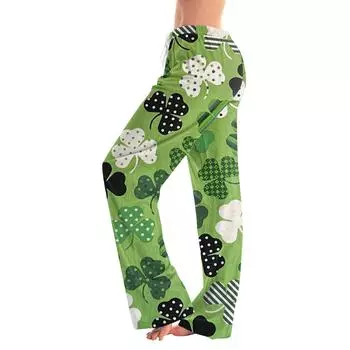 Женские повседневные прямые брюки St.. Повседневные брюки с принтом Paddy s Day L армия зеленый