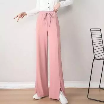 Женские повседневные прямые брюки, весна-лето 2024, корейские свободные узкие широкие брюки с драпировкой, удобные спортивные брюки с высокой талией S грязно-белый