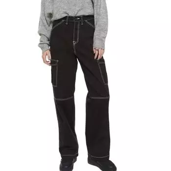 Женские повседневные прямые джинсовые брюки с высокой талией на весну и осень S чёрный