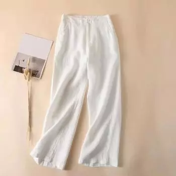 Женские повседневные прямые льняные брюки с высокой талией