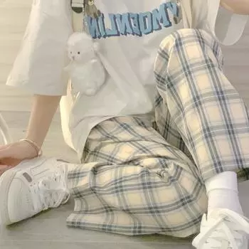 Женские повседневные рабочие брюки с карманами и эластичной резинкой на талии, клетчатые брюки S бежевый