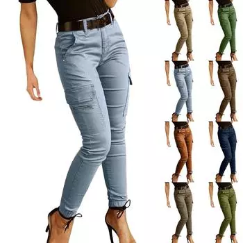 Женские повседневные рабочие облегающие обтягивающие брюки-карго Active Fit Wide Leg Long Брюки с карманами XL армия зеленый