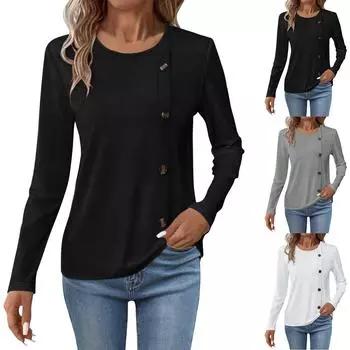 Женские повседневные рабочие топы с длинным рукавом, пуговицами, V-образным вырезом, стильная свободная туника XL белый