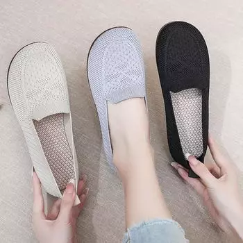 Женские повседневные рабочие туфли на плоской подошве, удобные кроссовки для ходьбы, обувь с эффектом памяти, вязаные низкие балетки для женщин, легкие туфли-лоферы 36 чёрный