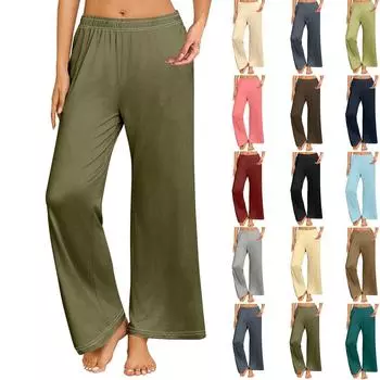 Женские повседневные ретро-брюки однотонного цвета, прямые брюки с эластичной резинкой на талии, широкие брюки L армия зеленый