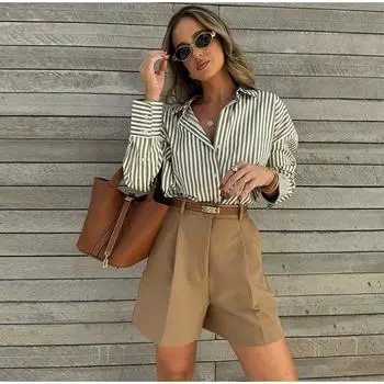 Женские повседневные рубашки с полосатым принтом и V-образным вырезом, с длинным рукавом, свободные офисные женские рубашки, мода 2025 года, весна-лето, женские блузки, топ XS розы красного