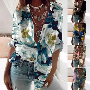 Женские повседневные рубашки с принтом на пуговицах, большие туники с длинными рукавами, блузки, топы M чёрный