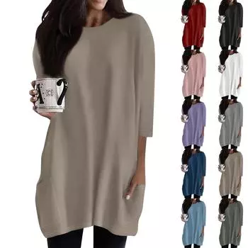 Женские повседневные рубашки с рукавами 3/4, модные туники с принтом, топы с карманами L синий