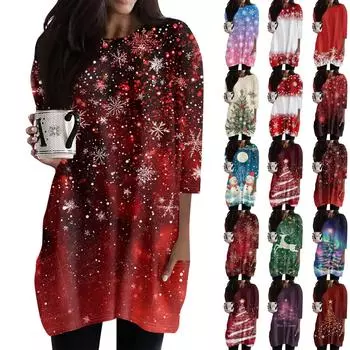 Женские повседневные рубашки с рукавами 3/4, модные рождественские принты, туники, топы с карманами XL золотой