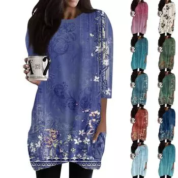 Женские повседневные рубашки с рукавами 3/4, модные туники с принтом, топы с карманами L бежевый