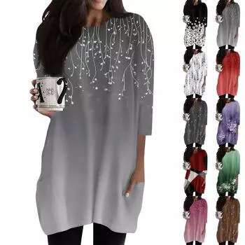 Женские повседневные рубашки с рукавами 3/4, модные туники с принтом, топы с карманами L