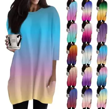 Женские повседневные рубашки с рукавами 3/4, модные туники с принтом, топы с карманами L синий